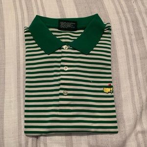 Masters Green and White Striped Jersey Polo